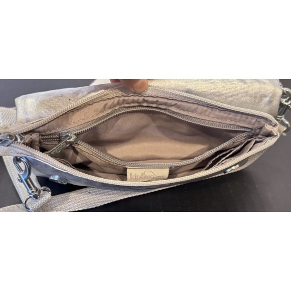 Kipling Lynne Convertible Metallic Silver Crossbody Clutch Wristlet Waist Bag - Picture 10 of 16